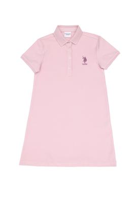 Kız Çocuk Açık Pembe Polo Yaka Kısa Kol A-Form Basic Örme Elbise - 50306051071