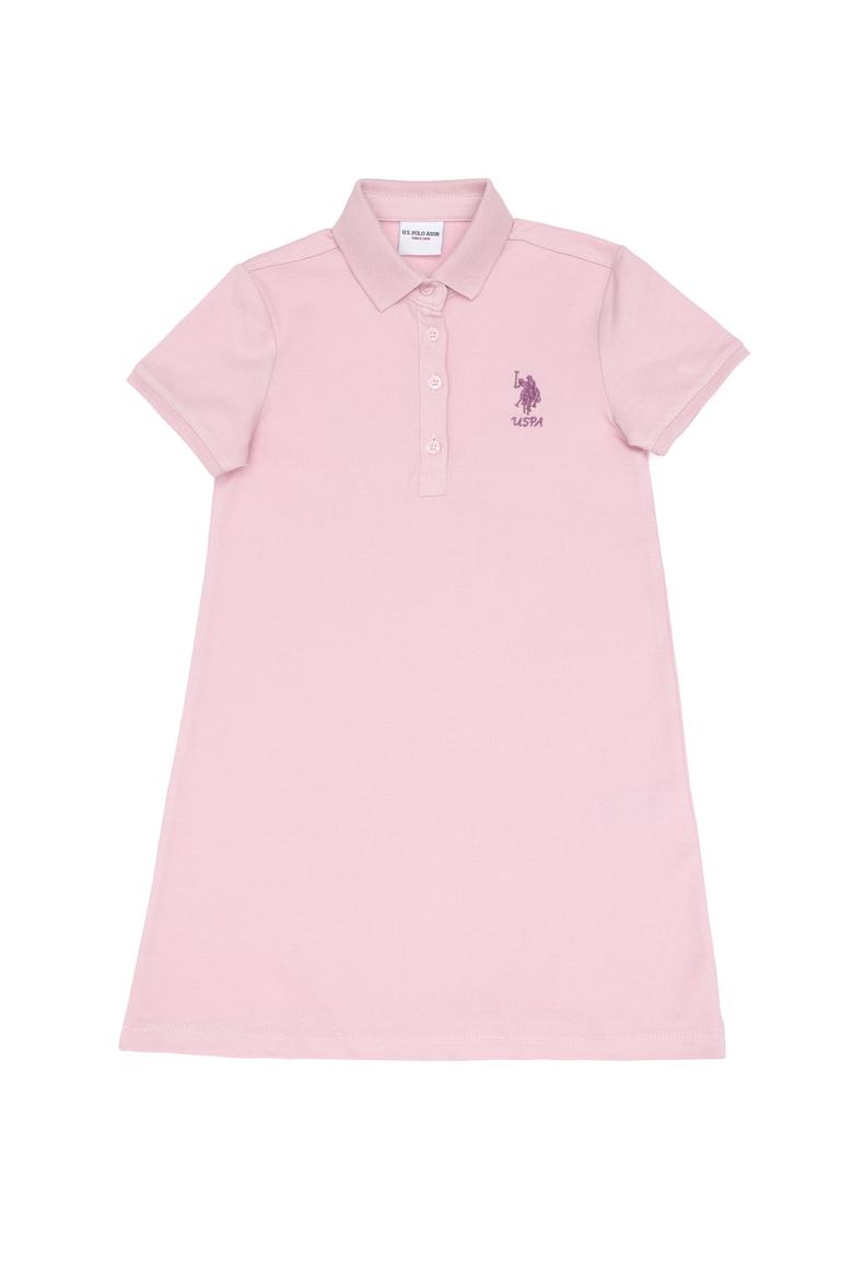 Kız Çocuk Açık Pembe Polo Yaka Kısa Kol A-Form Basic Örme Elbise - 50306051071