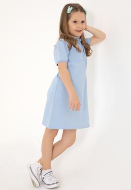 Kız Çocuk Açık Mavi Polo Yaka Kısa Kol A-Form Basic Örme Elbise - 50306051078