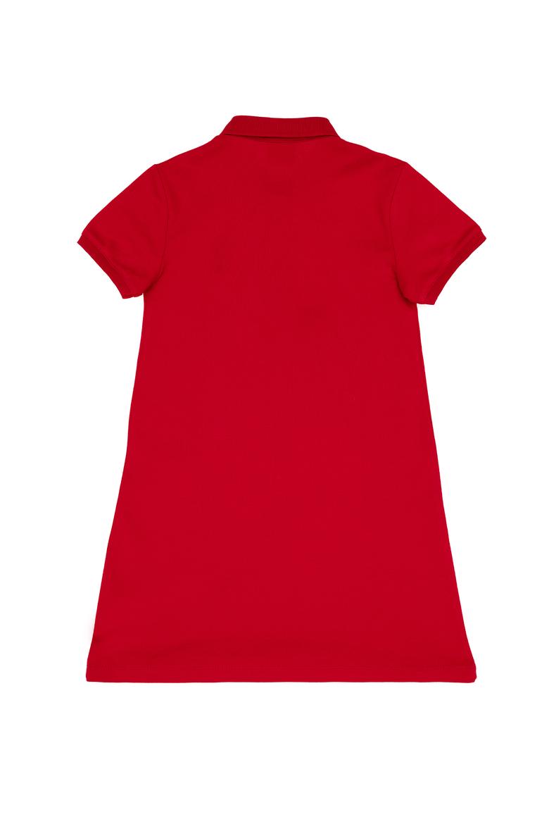 Kız Çocuk Kırmızı Polo Yaka Kısa Kol A-Form Basic Örme Elbise - 50306051027