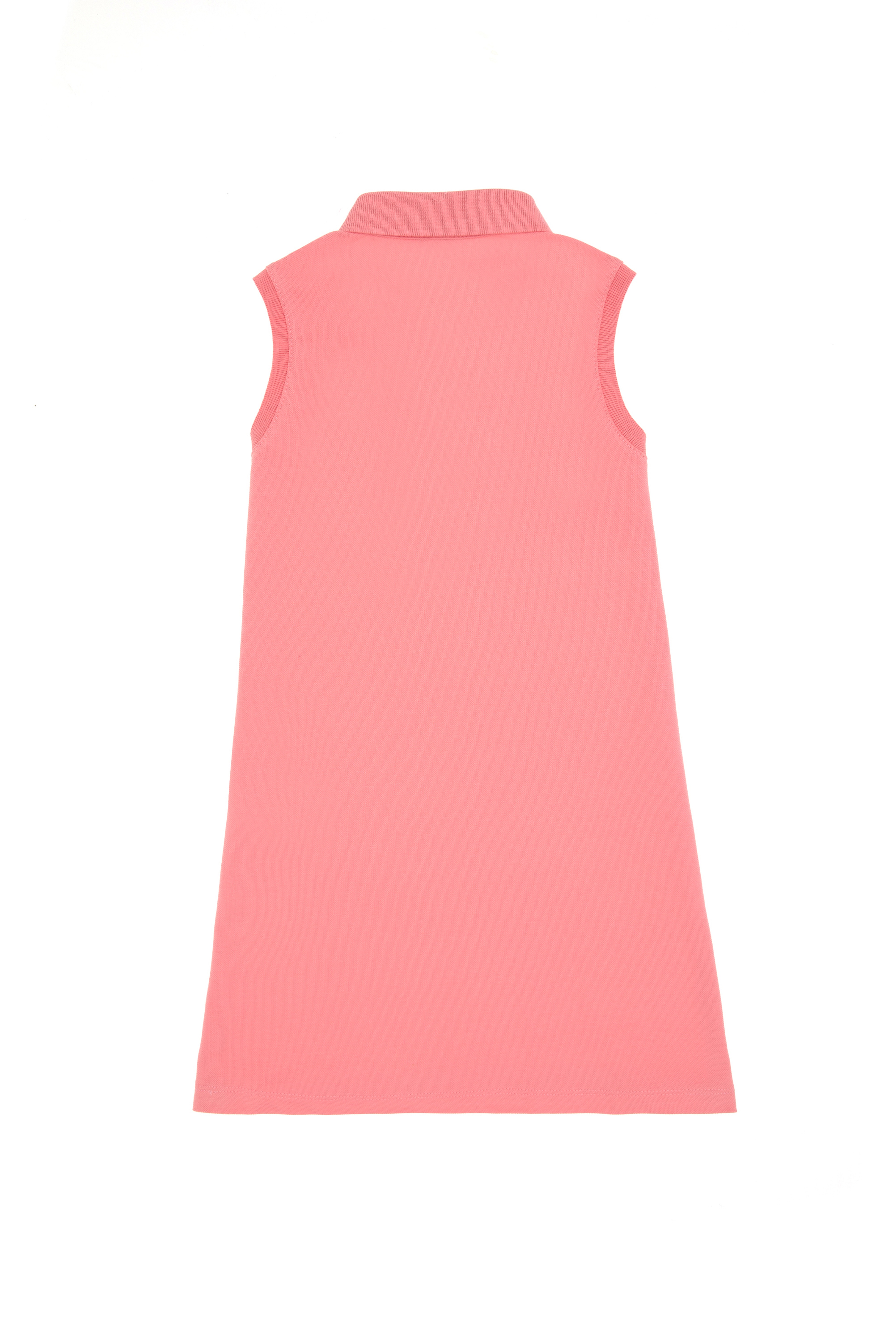 Kız Çocuk Pembe Polo Yaka Kolsuz A-Form Basic Örme Elbise