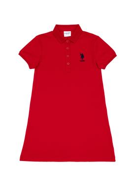 Kız Çocuk Kırmızı Polo Yaka Kısa Kol A-Form Basic Örme Elbise - 50306051027