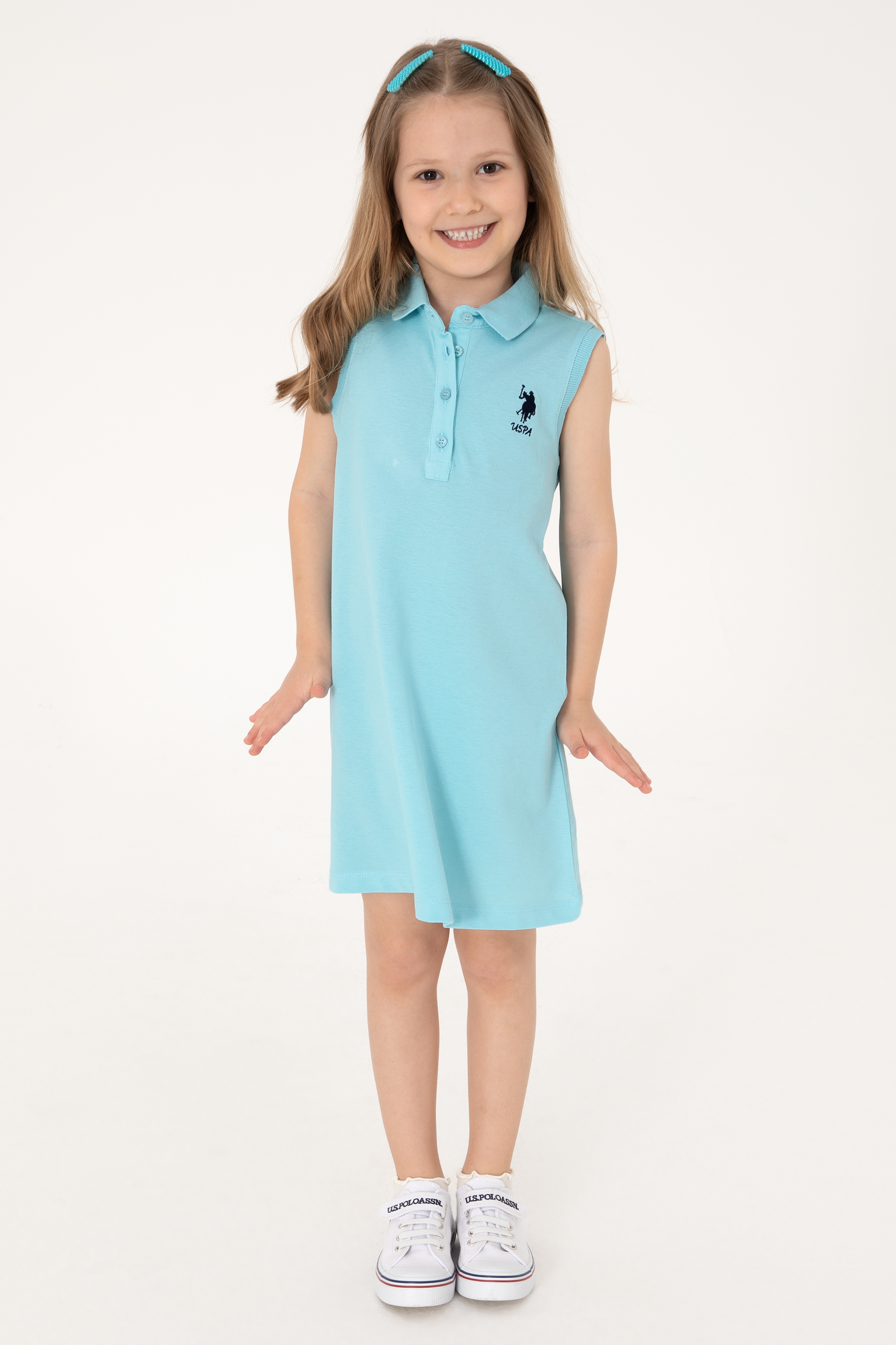 Kız Çocuk Aqua Polo Yaka Kolsuz A-Form Basic Örme Elbise - Image 2