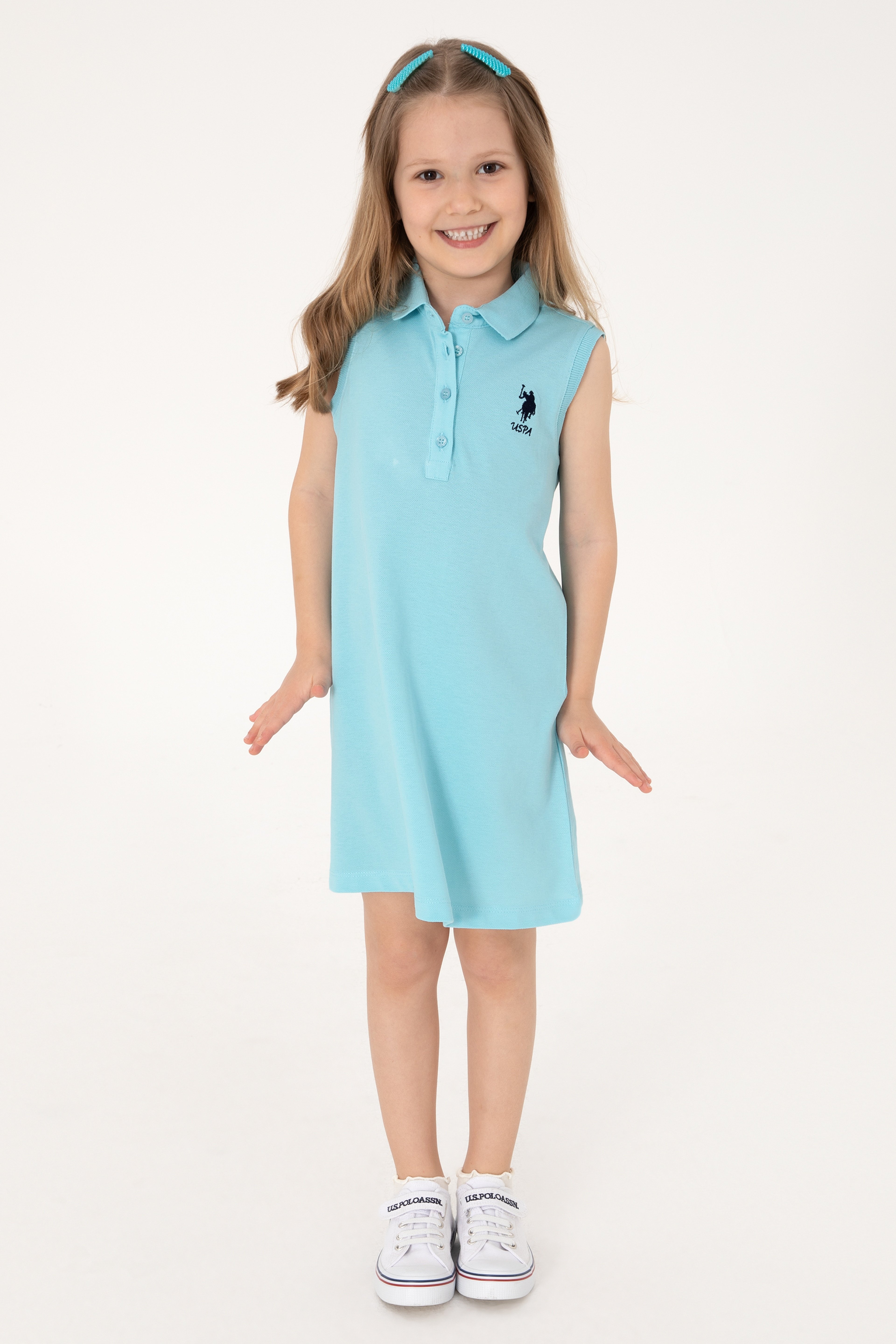 Kız Çocuk Aqua Polo Yaka Kolsuz A-Form Basic Örme Elbise