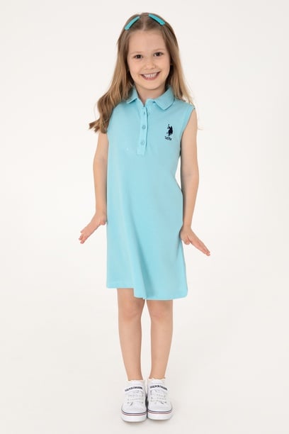 Kız Çocuk Aqua Polo Yaka Kolsuz A-Form Basic Örme Elbise