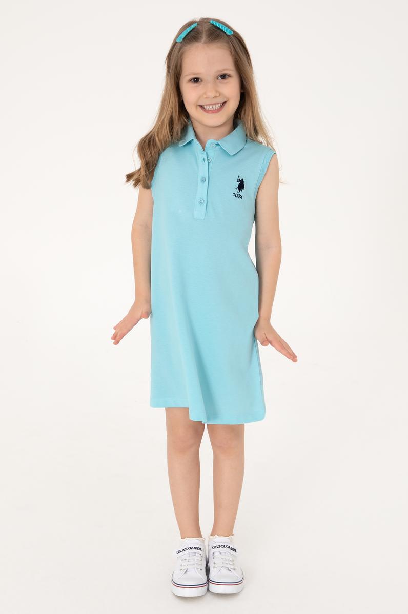 Kız Çocuk Aqua Polo Yaka Kolsuz A-Form Basic Örme Elbise