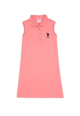 Kız Çocuk Pembe Polo Yaka Kolsuz A-Form Basic Örme Elbise - 50306052005