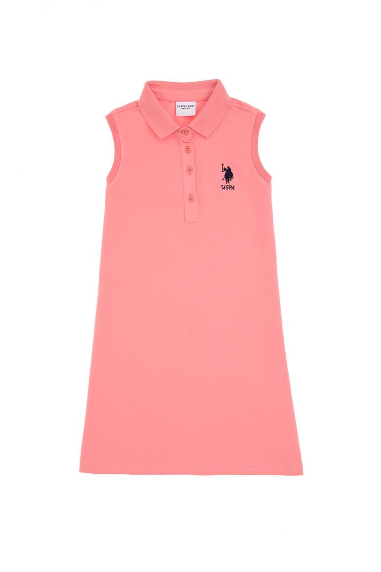 Kız Çocuk Pembe Polo Yaka Kolsuz A-Form Basic Örme Elbise - 50306052005