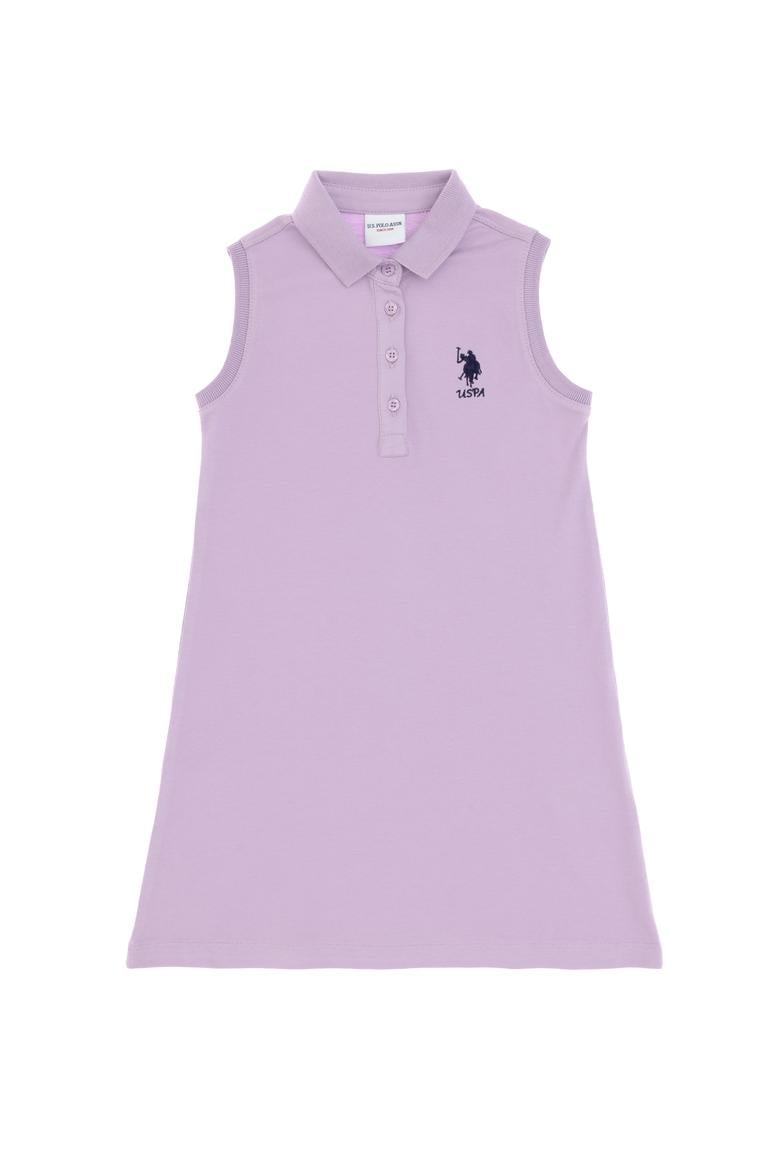 Kız Çocuk Lila Polo Yaka Kolsuz A-Form Basic Örme Elbise - 50306052038
