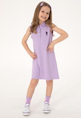 Kız Çocuk Lila Polo Yaka Kolsuz A-Form Basic Örme Elbise - 50306052038