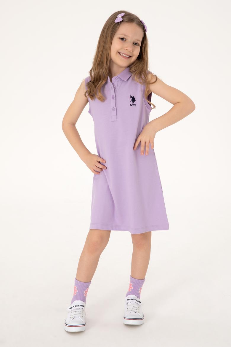 Kız Çocuk Lila Polo Yaka Kolsuz A-Form Basic Örme Elbise - 50306052038