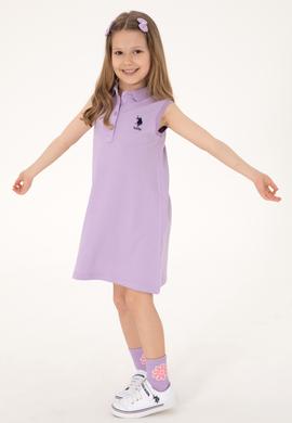 Kız Çocuk Lila Polo Yaka Kolsuz A-Form Basic Örme Elbise - 50306052038