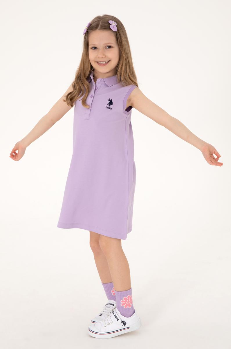 Kız Çocuk Lila Polo Yaka Kolsuz A-Form Basic Örme Elbise