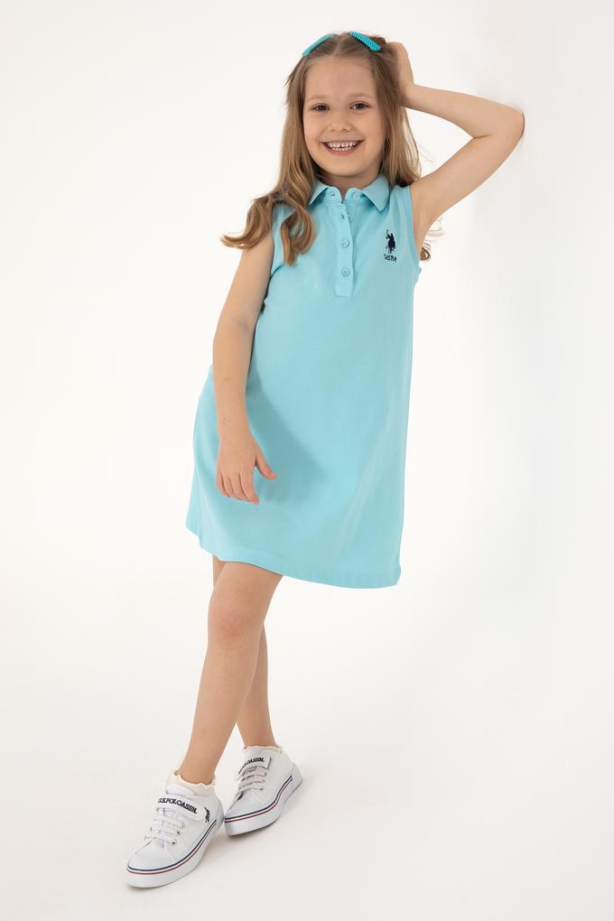Kız Çocuk Aqua Polo Yaka Kolsuz A-Form Basic Örme Elbise