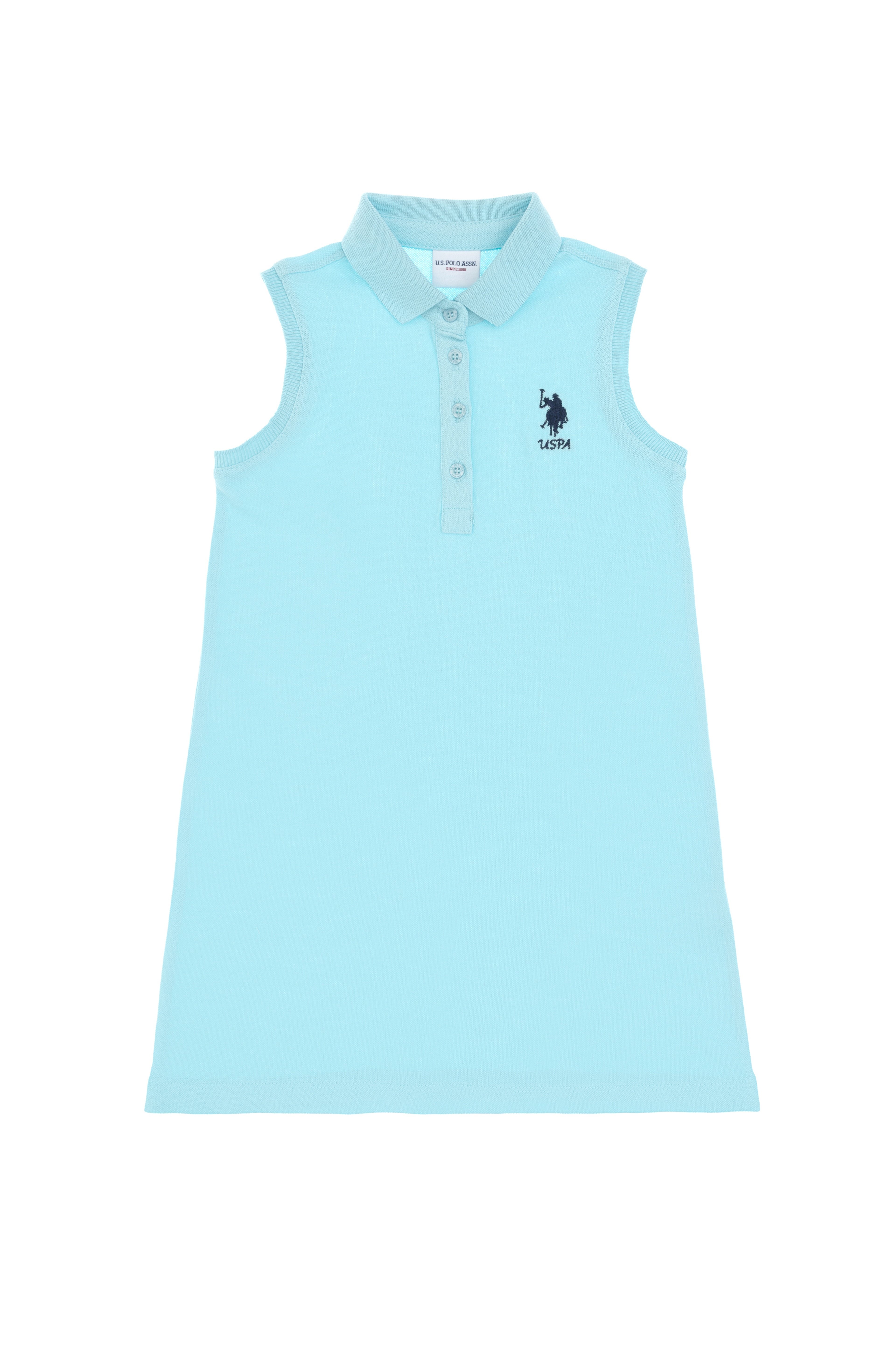 Kız Çocuk Aqua Polo Yaka Kolsuz A-Form Basic Örme Elbise