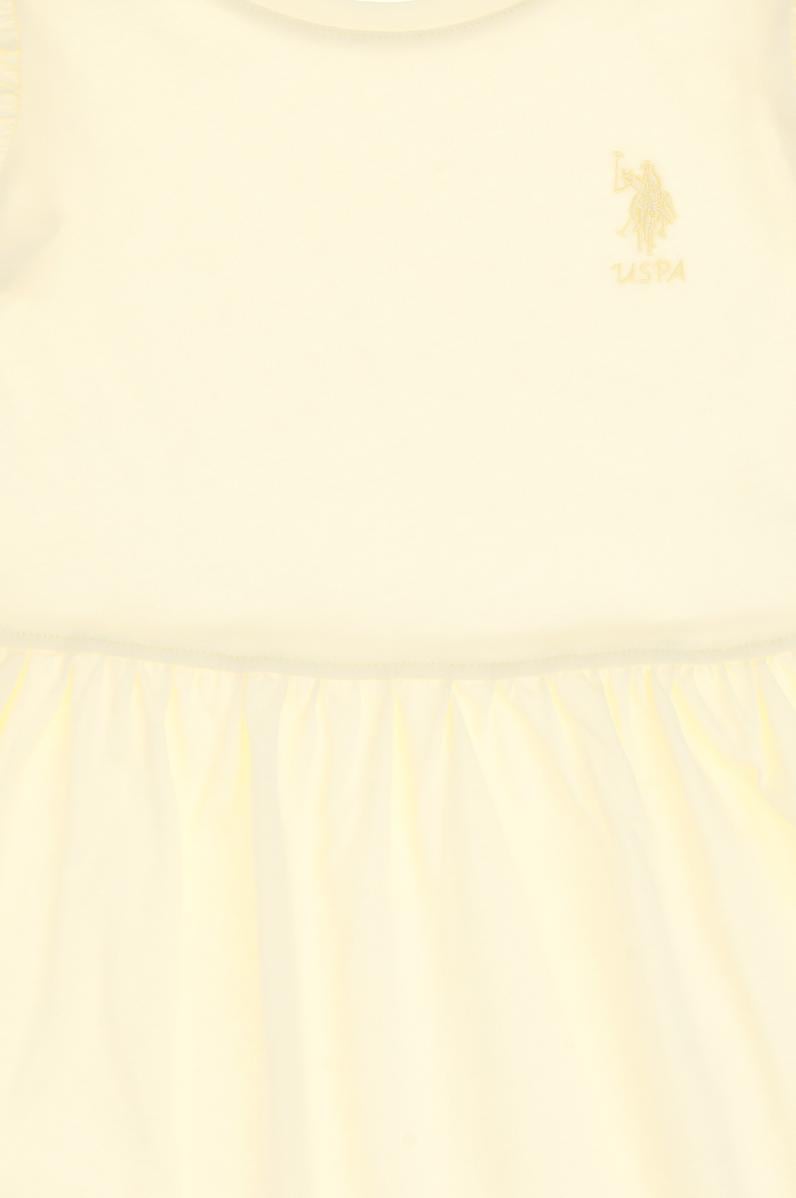 Kız Çocuk Limon Fırfır Kollu Bisiklet Yaka Pamuk Örme Elbise