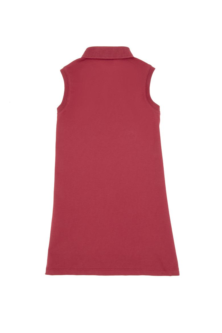 Kız Çocuk Vişne Polo Yaka Kolsuz A-Form Basic Örme Elbise - 50306052093