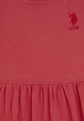 Kız Çocuk Vişne Fırfır Kollu Bisiklet Yaka Pamuk Örme Elbise - 50306281016