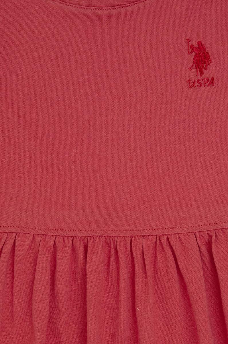 Kız Çocuk Vişne Fırfır Kollu Bisiklet Yaka Pamuk Örme Elbise