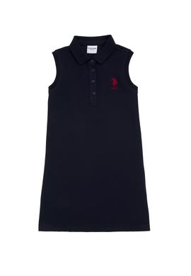 Kız Çocuk Lacivert Polo Yaka Kolsuz A-Form Basic Örme Elbise - 50306052081