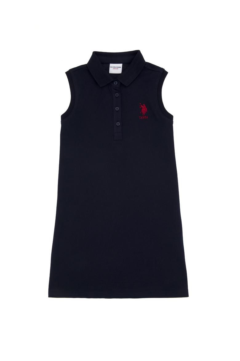 Kız Çocuk Lacivert Polo Yaka Kolsuz A-Form Basic Örme Elbise - 50306052081