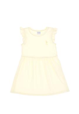 Kız Çocuk Limon Fırfır Kollu Bisiklet Yaka Pamuk Örme Elbise - 50306281033