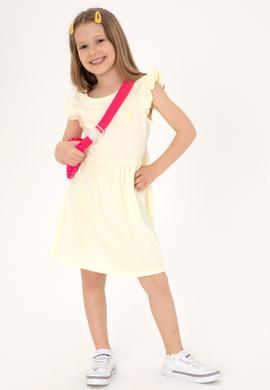 Kız Çocuk Limon Fırfır Kollu Bisiklet Yaka Pamuk Örme Elbise - 50306281033