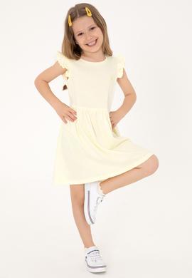 Kız Çocuk Limon Fırfır Kollu Bisiklet Yaka Pamuk Örme Elbise - 50306281033