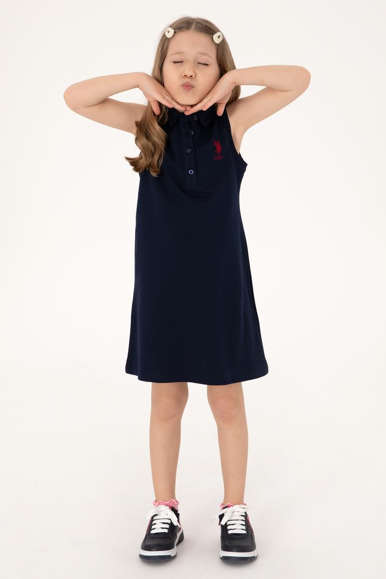 Kız Çocuk Lacivert Polo Yaka Kolsuz A-Form Basic Örme Elbise - 50306052081