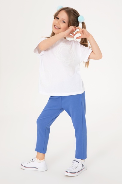 Kız Çocuk İndigo 3/4 Boy İnterlok Tayt