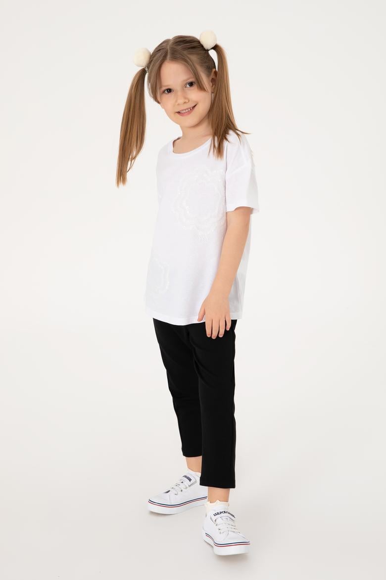 Kız Çocuk Siyah 3/4 Boy İnterlok Tayt - 50306792008