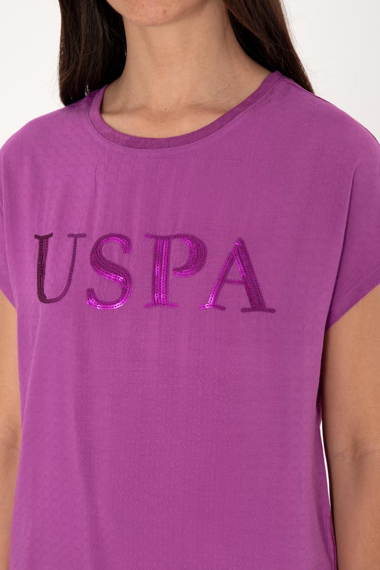 Kadın Menekşe Bisiklet Yaka Tişört - 50300777002