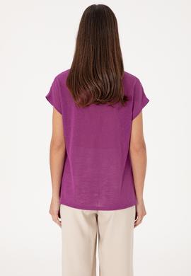 Kadın Menekşe Bisiklet Yaka Tişört - 50300777002