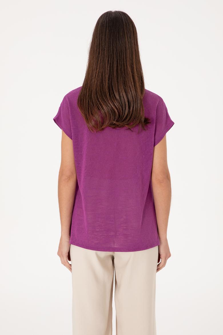 Kadın Menekşe Bisiklet Yaka Tişört - 50300777002