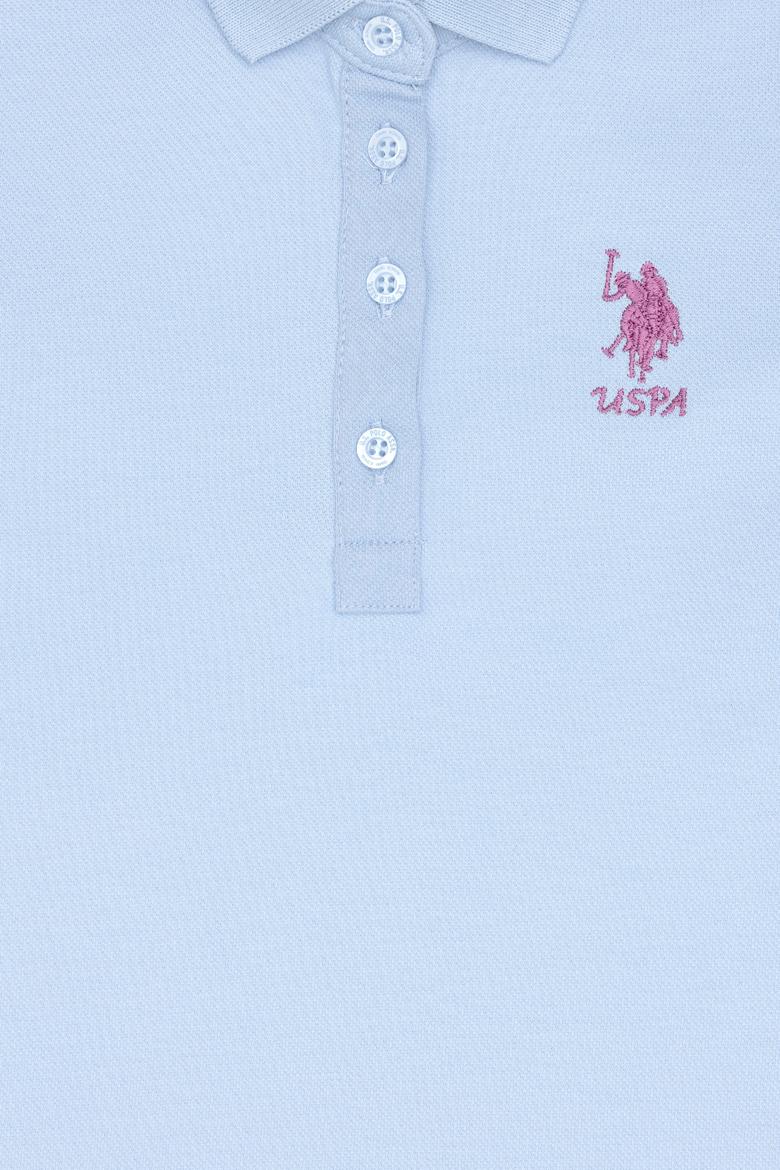 Kız Çocuk Açık Mavi Polo Yaka Kısa Kol A-Form Basic Örme Elbise - 50306051078