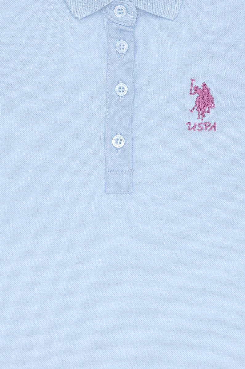 Kız Çocuk Açık Mavi Polo Yaka Kısa Kol A-Form Basic Örme Elbise