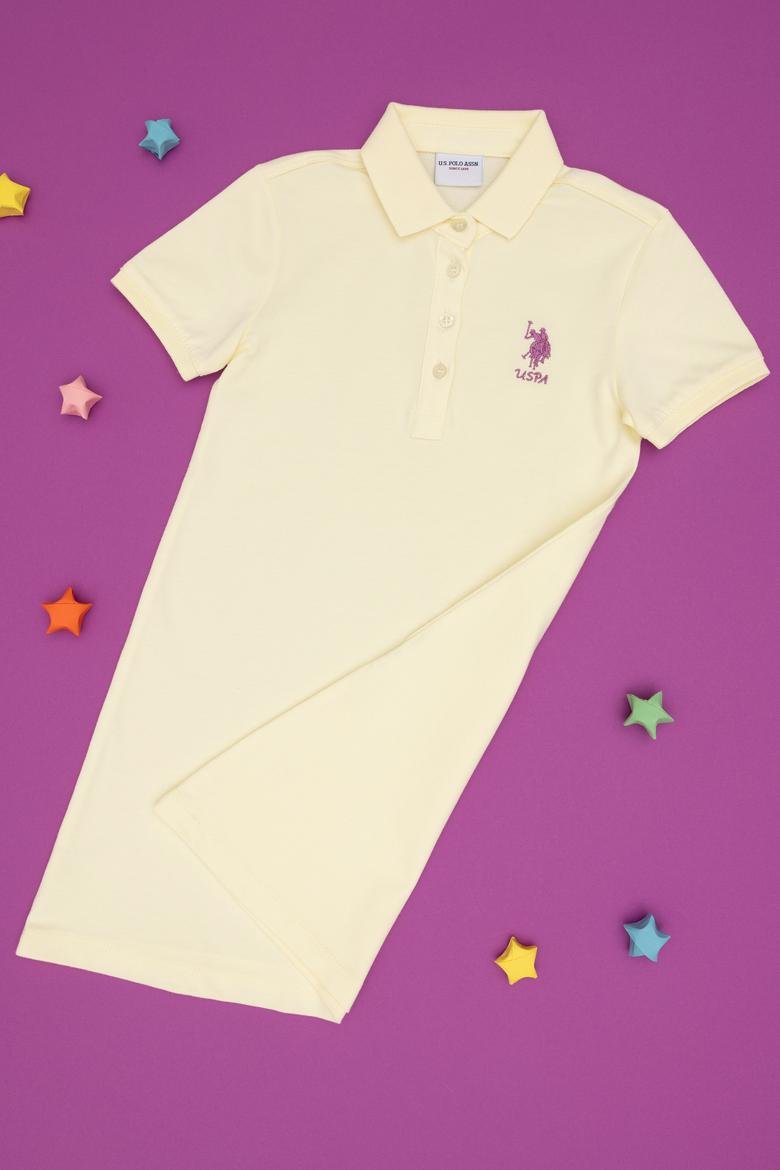 Kız Çocuk Limon Polo Yaka Kısa Kol A-Form Basic Örme Elbise - 50306051034