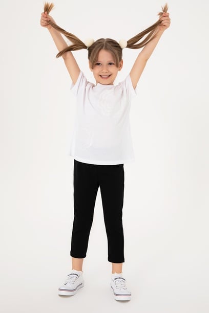 Kız Çocuk Siyah 3/4 Boy İnterlok Tayt