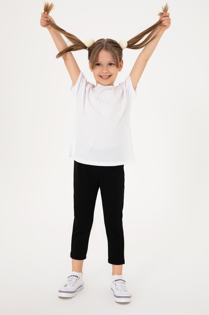 Kız Çocuk Siyah 3/4 Boy İnterlok Tayt