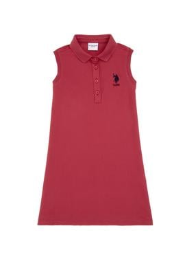 Kız Çocuk Vişne Polo Yaka Kolsuz A-Form Basic Örme Elbise - 50306052093