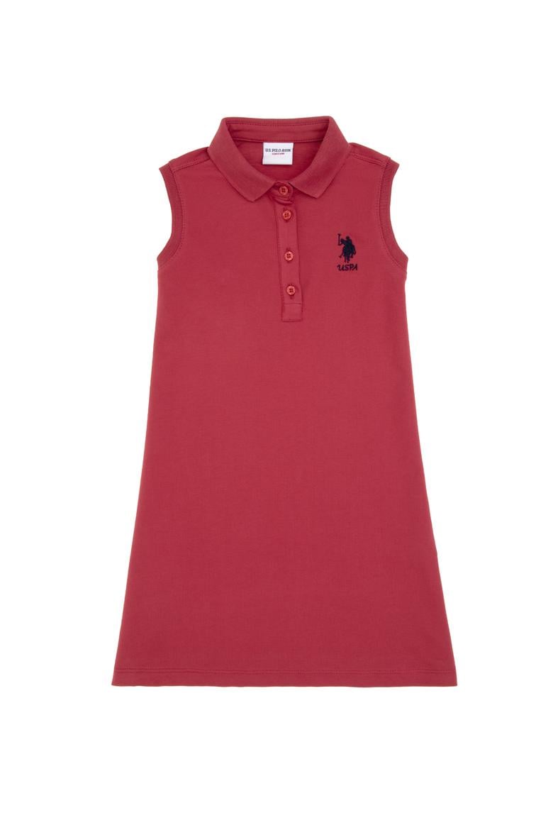 Kız Çocuk Vişne Polo Yaka Kolsuz A-Form Basic Örme Elbise - 50306052093