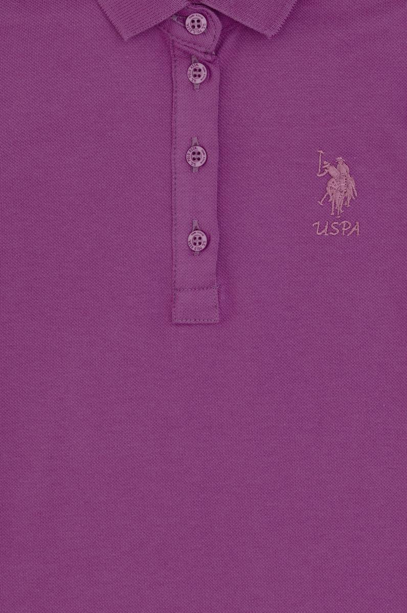 Kız Çocuk Menekşe Polo Yaka Kısa Kol A-Form Basic Örme Elbise