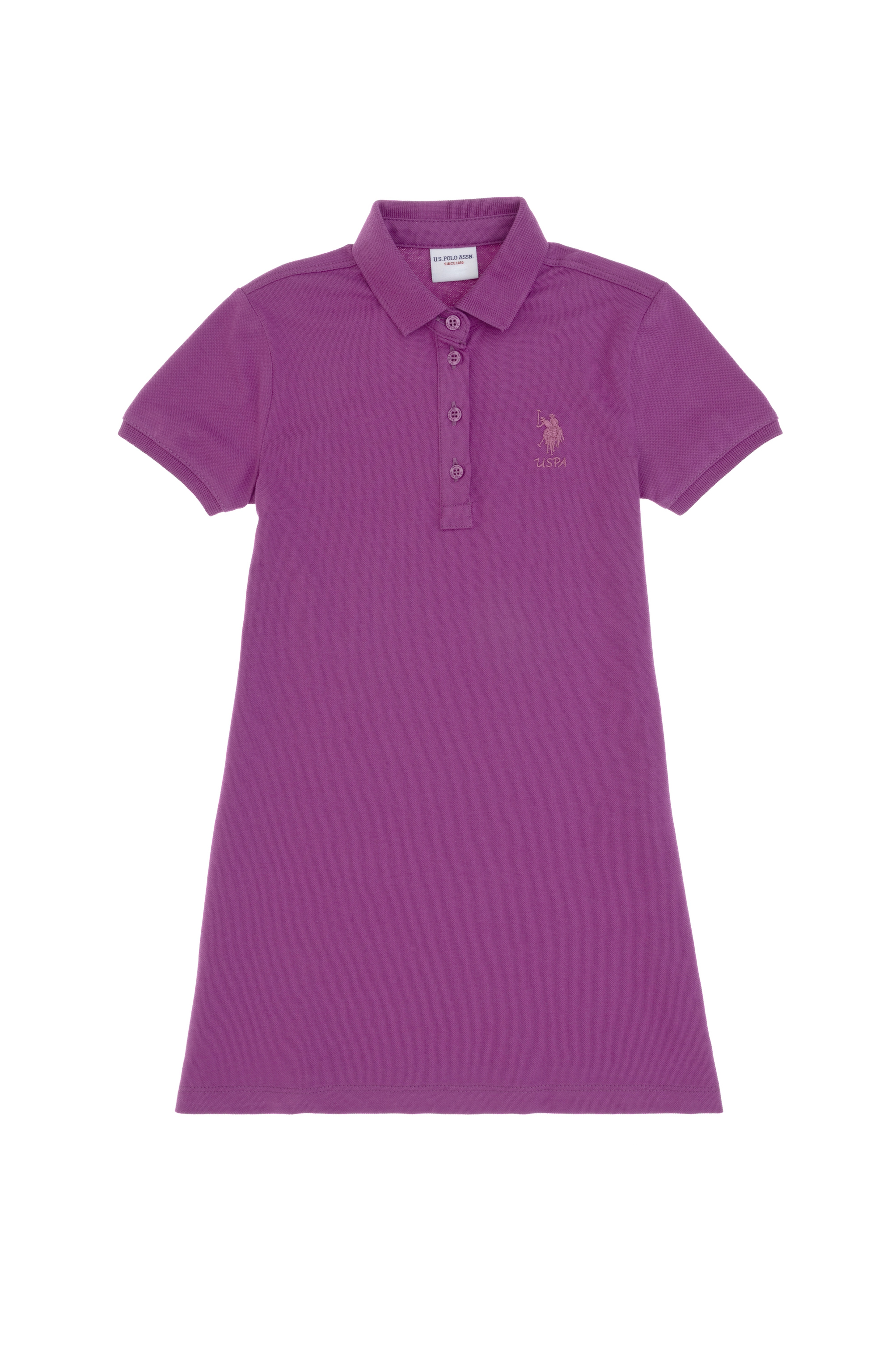 Kız Çocuk Menekşe Polo Yaka Kısa Kol A-Form Basic Örme Elbise - Image 3