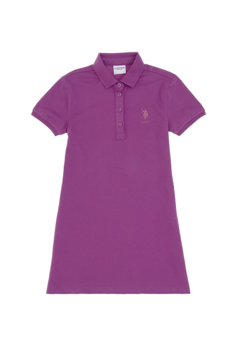 Kız Çocuk Menekşe Polo Yaka Kısa Kol A-Form Basic Örme Elbise - 50306051099