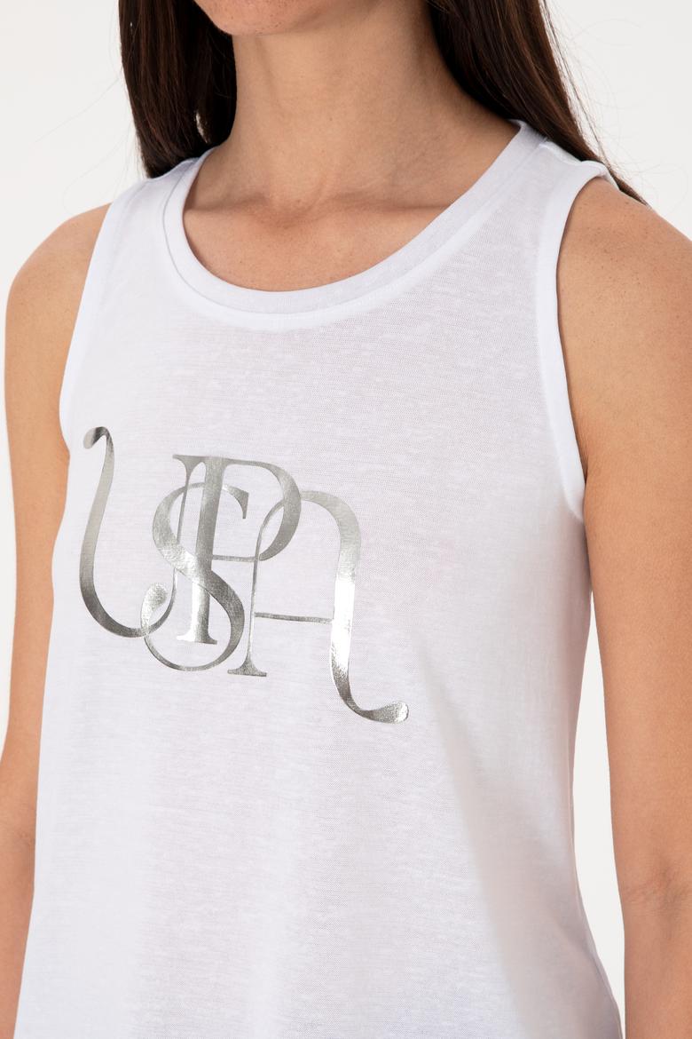 Kadın Beyaz Kolsuz Bisiklet Yaka Tişört - 50305609022