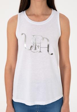 Kadın Beyaz Kolsuz Bisiklet Yaka Tişört - 50305609022