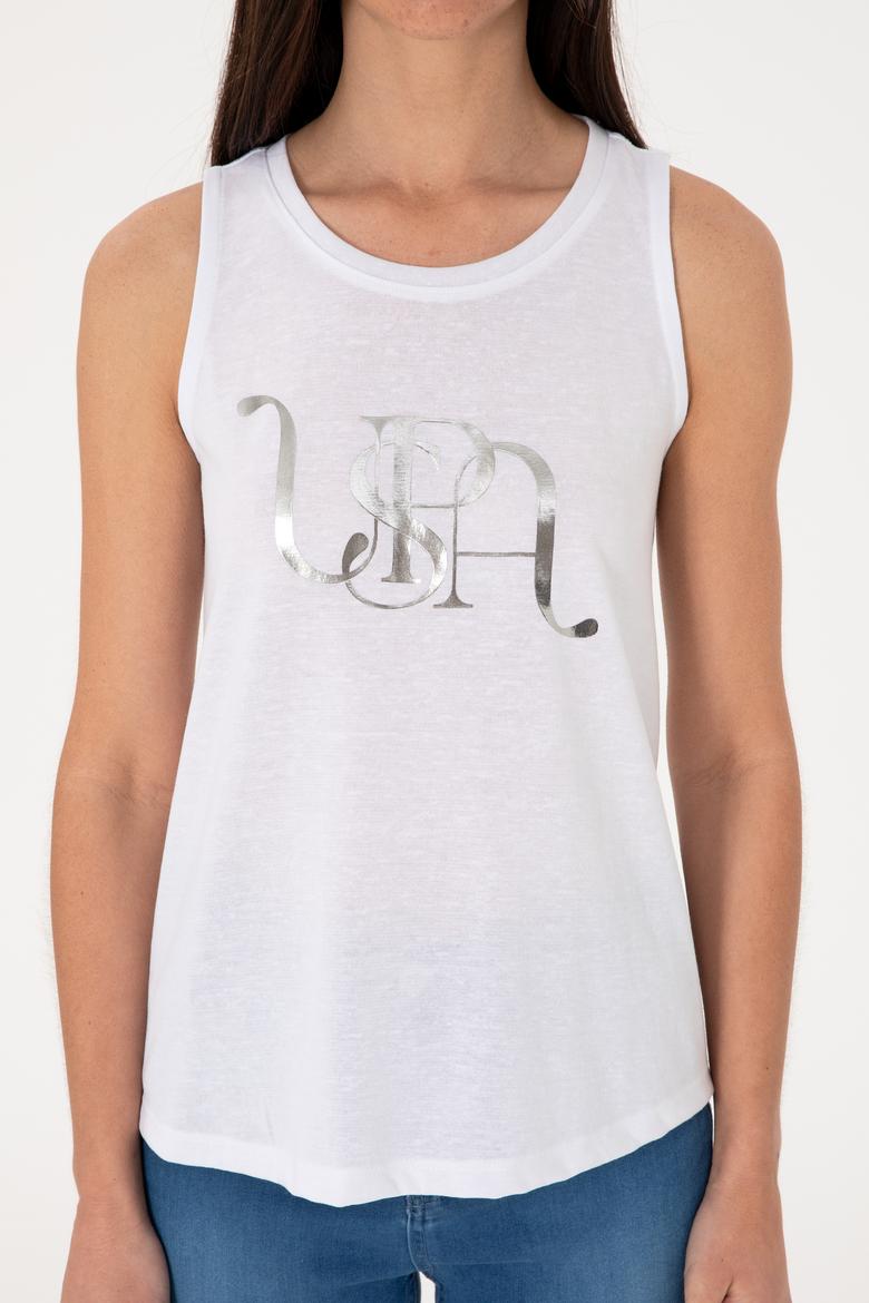 Kadın Beyaz Kolsuz Bisiklet Yaka Tişört - 50305609022