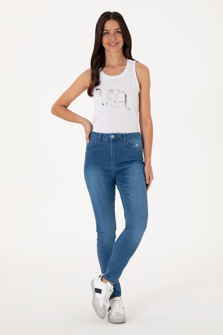 Kadın Beyaz Kolsuz Bisiklet Yaka Tişört - 50305609022