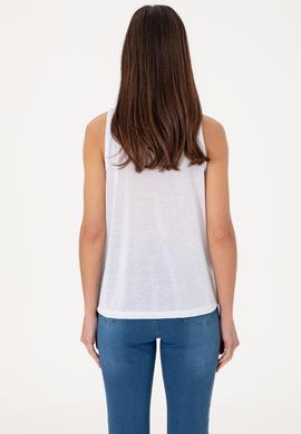 Kadın Beyaz Kolsuz Bisiklet Yaka Tişört - 50305609022