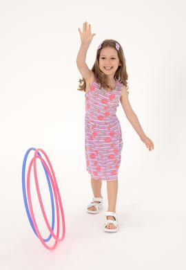 Kız Çocuk Lila Bisiklet Yaka A-Form Desenli Örme Elbise - 50306245013